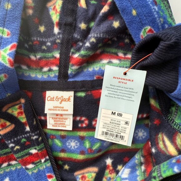 Cat & Jack Christmas-Themed Fleece Hooded Onesie Pajamas Unisex Kids Medium NWT - Picture 3 of 5